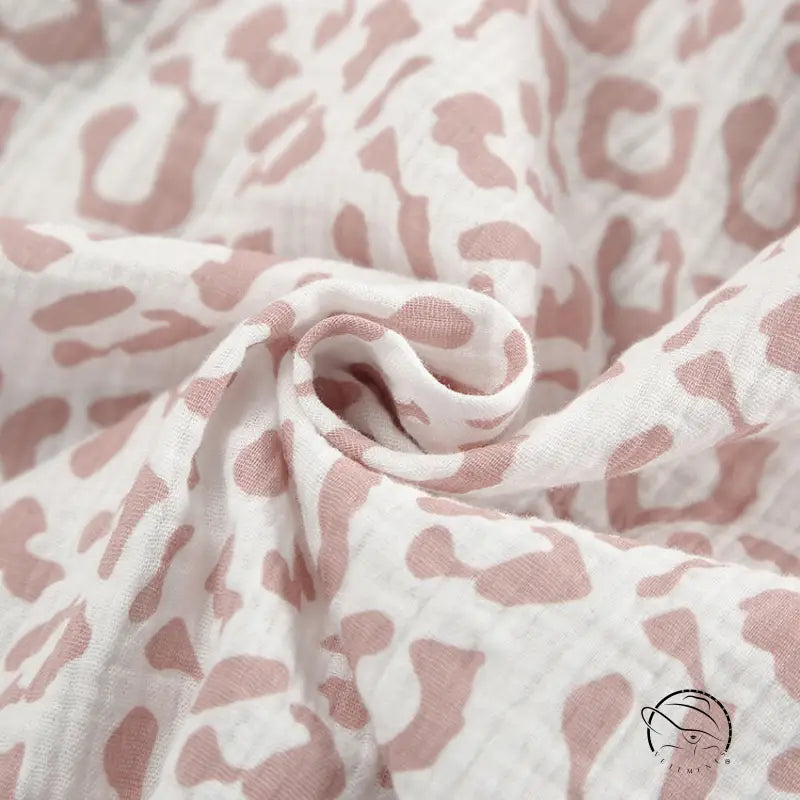 Pink white leopard print muslin ruffled short sleeves pajamas trousers