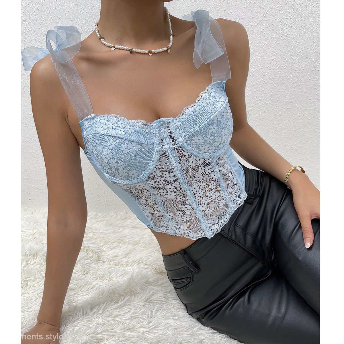 Light blue lace corset top from the SKY BLUE BONING COSET, a stylish corset vest