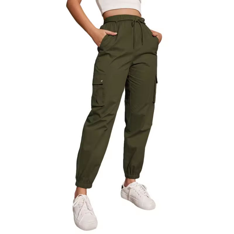 Olive green cargo pants with elastic cuffs, perfect for casual fashion and ملابس styles