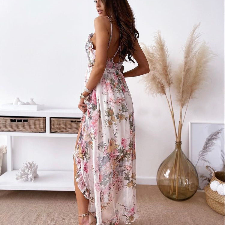 Floral print maxi dress from Bohemian Summer Sling Dress Loose Chiffon fashion ملابس