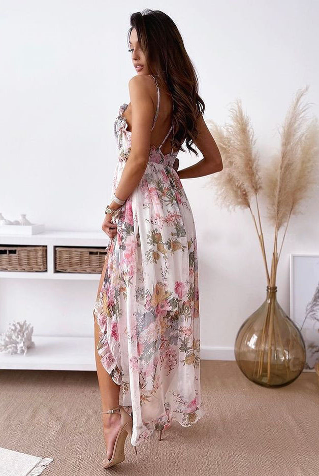 Floral print maxi dress from Bohemian Summer Sling Dress Loose Chiffon fashion ملابس