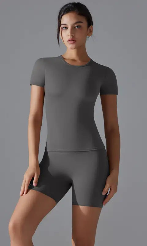 Spring Autumn t Shirt Quick Drying Yoga Clothes Short Sleeve Slim Fit Fitness Blouse Outdoor Running Sports Suit Women