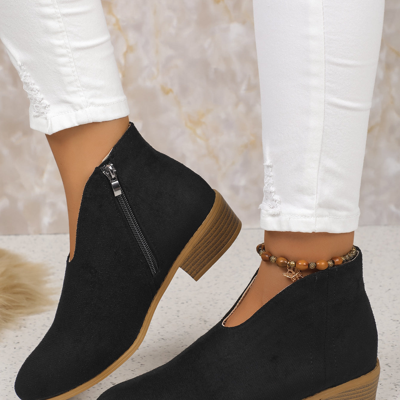 Black ankle boots with side zipper from Winter Cute Boot, discover free shipping