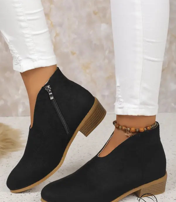 Winter Cute Boot: black ankle boots with side zipper, discover free shipping
