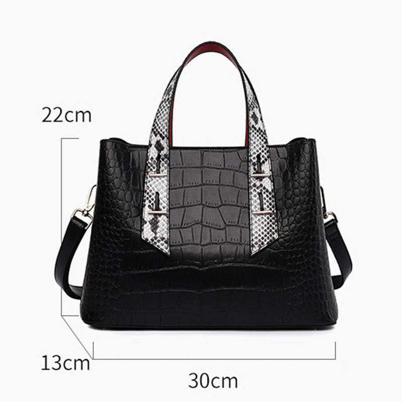 Langry fashion black crocodile handbag with snakeskin accents