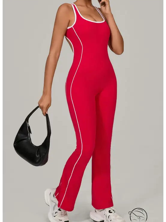 Nike red and white Beauty Back Yoga Jumpsuit with contrast stitching, langry fashion ملابس