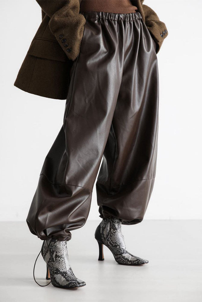 Loose Faux Leather Trousers