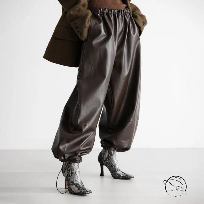 Loose Faux Leather Trousers