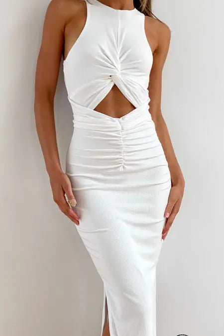 Stunning white sleeveless cutout maxi langry fashion dress