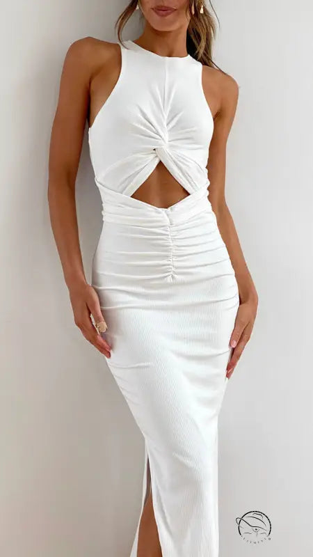 Stunning white sleeveless cutout maxi langry fashion dress