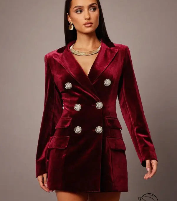 Elegant burgundy velvet slim business blazer in langry fashion ملابس