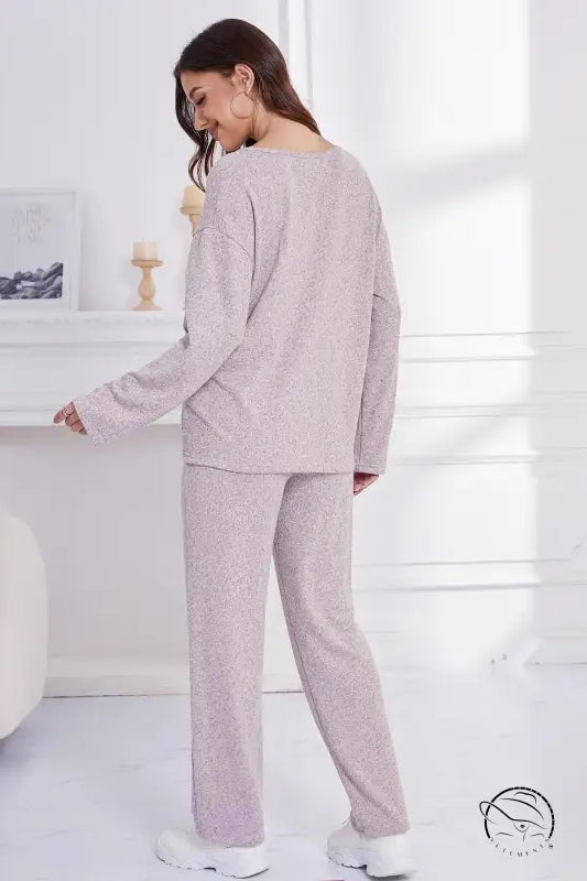 Dusty pink textured knit pajama set in winter outerwear loose style