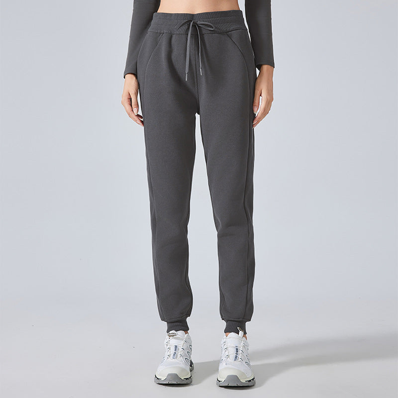 Dark gray drawstring jogger sweatpants for women, ideal for autumn winter fitness fashion