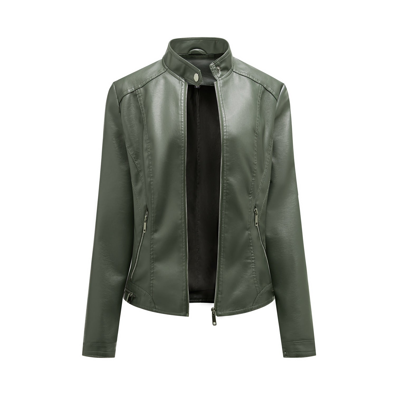 Olive green faux leather jacket from Casual Leather Short Coat for fashionable ملابس