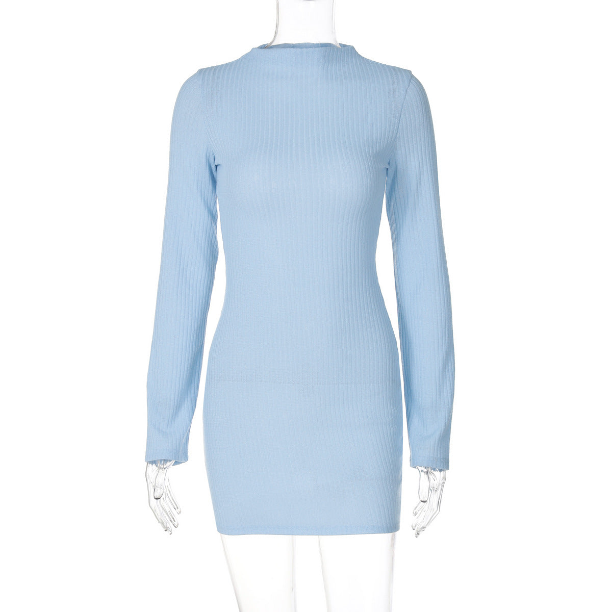 Light blue ribbed long-sleeve dress from Cozy Slim Knit Dress collection, perfect for langry fashion and ملابس needs