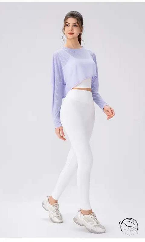 Women Yoga Blouse Long Sleeve Lightweight Breathable Workout Top Loose Outdoor Running Casual Sports