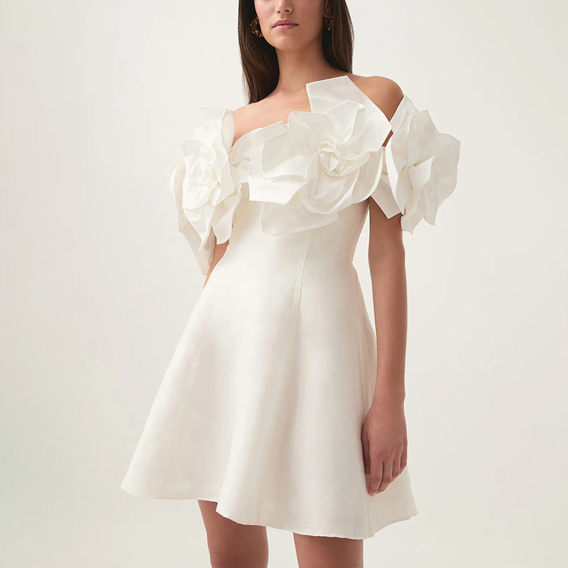 Elegant Special Design Dress features a white off-shoulder cocktail dress in langry fashion