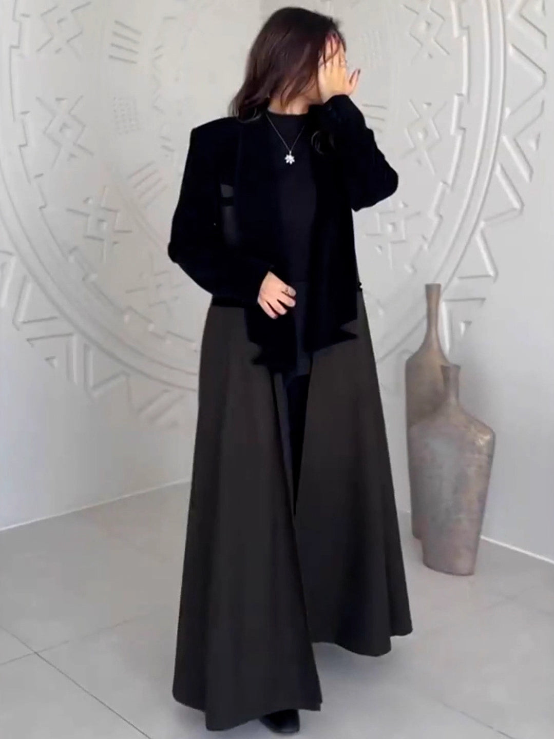 Black velvet blazer in langry autumn patchwork fashion coat