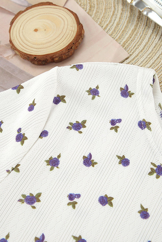 White floral-patterned fabric for langry fashion in White Knitted Jacquard Printed Pajamas