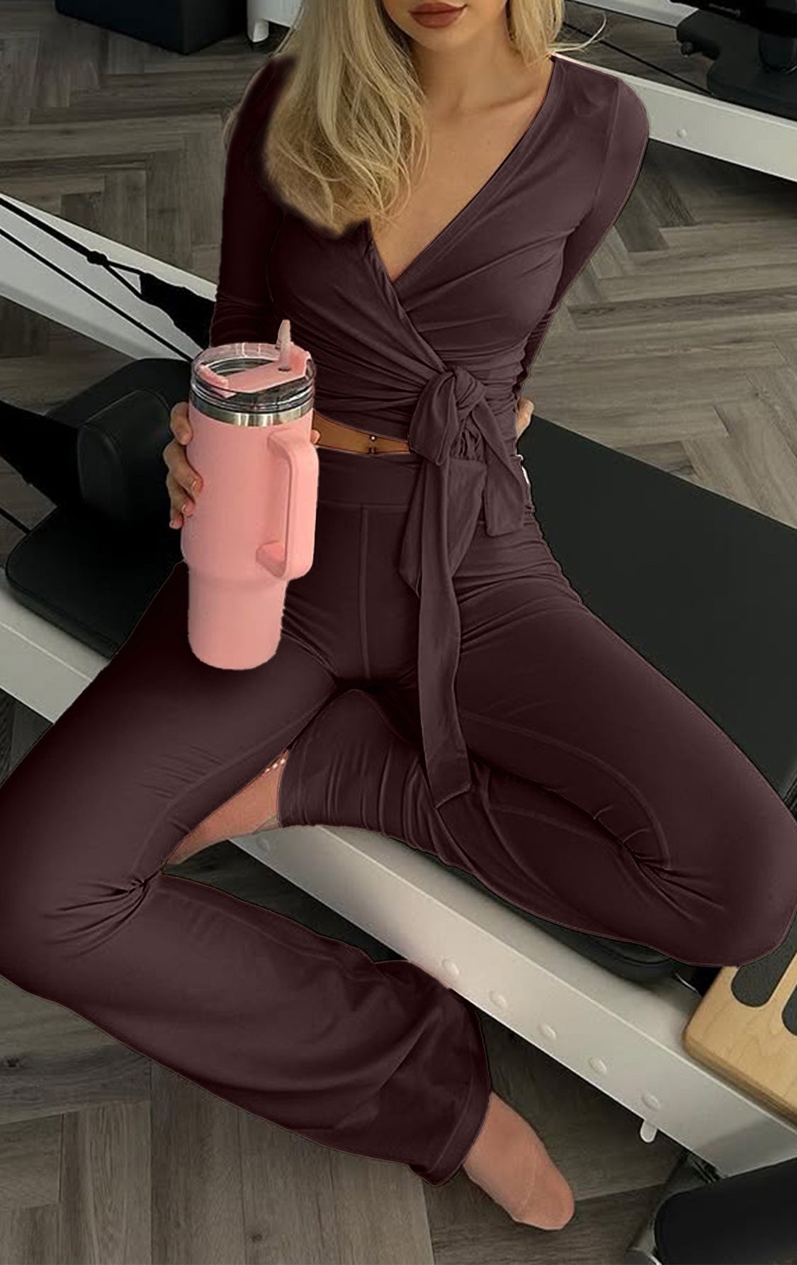 Pink insulated tumbler with silver lid and handle in langry fashion ملابس set