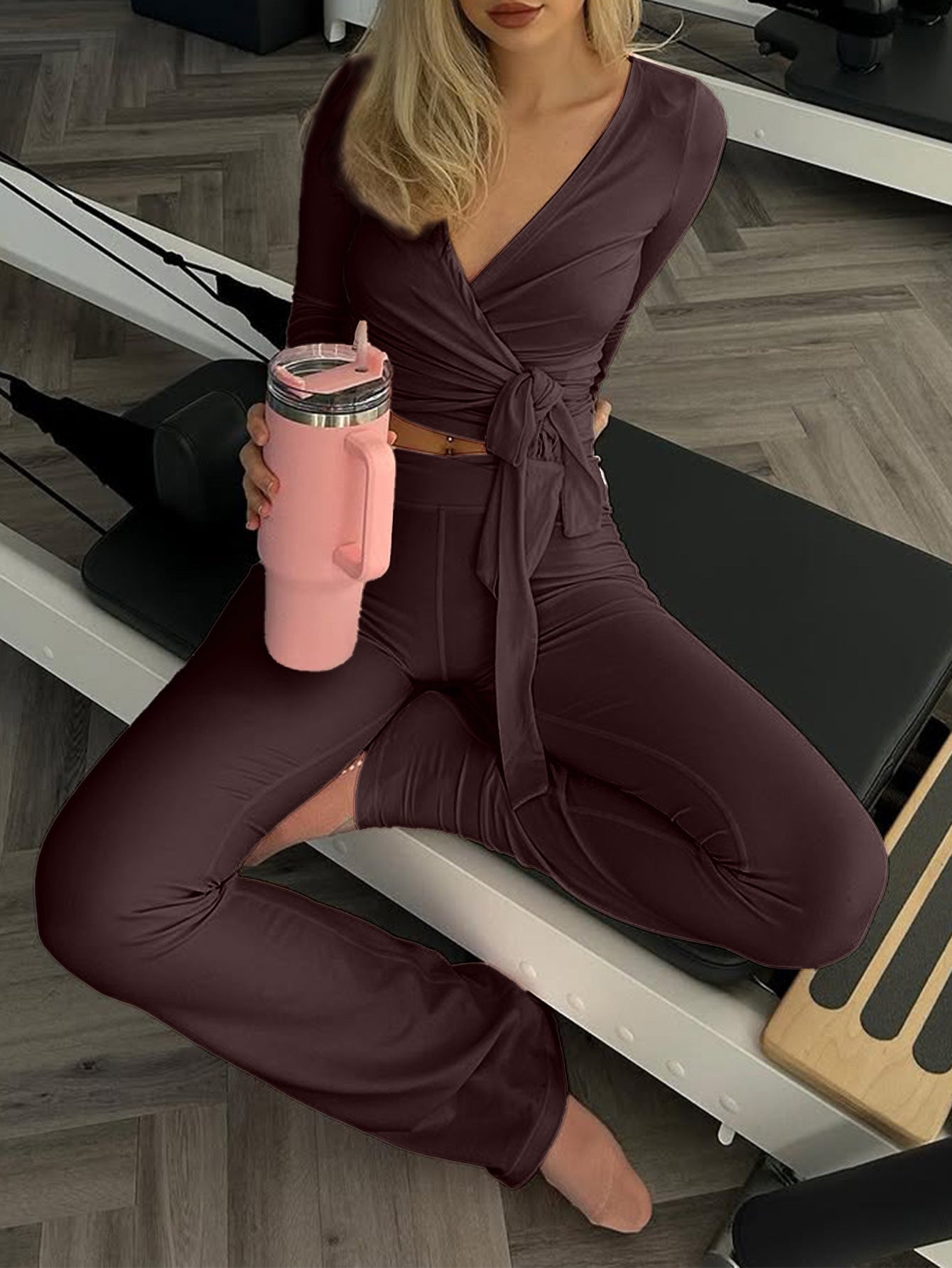 Pink insulated tumbler with silver lid and handle in langry fashion ملابس set