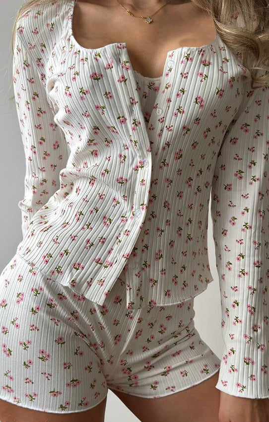 Knitted Shorts Three Piece Set Pajamas