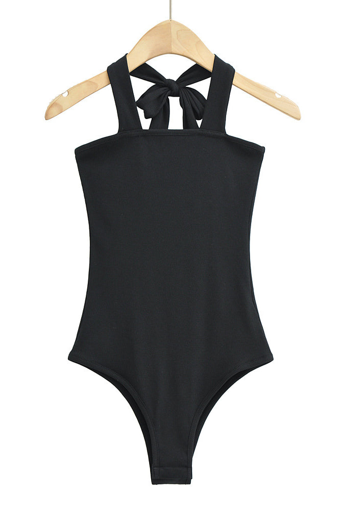 Wear Lace-up Halterneck Bodysuit Women Summer Tight Bottoming Crotch Spaghetti-strap Camisole Top