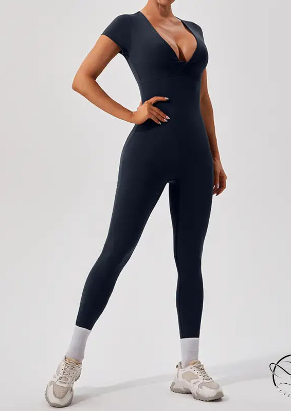 Black langry fashion yoga fitness training one piece bodysuit