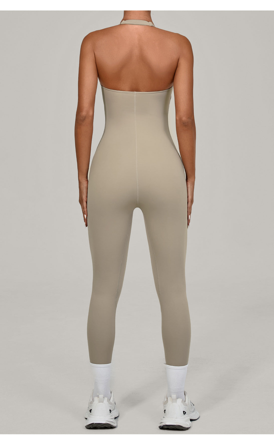 Beige langry fashion halter yoga jumpsuit for outdoor wear