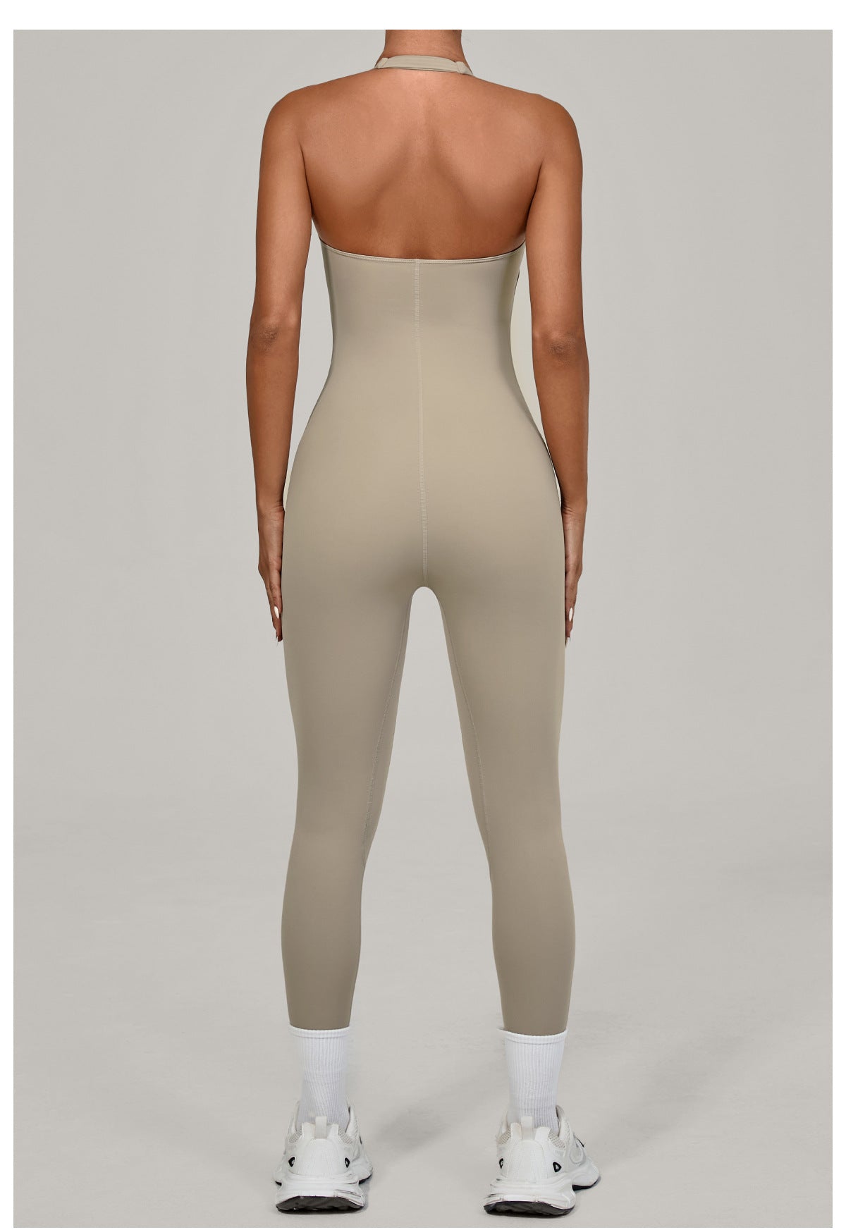 Beige langry fashion halter yoga jumpsuit for outdoor wear