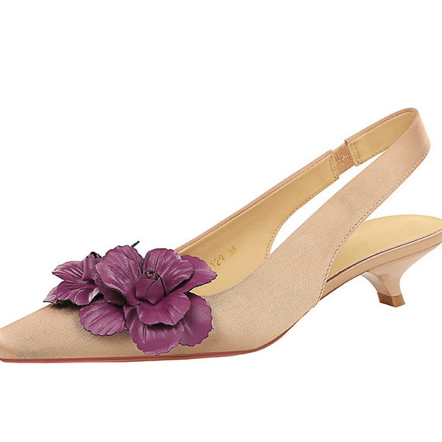High Grade Floral Pointed Mid Heel Sandals