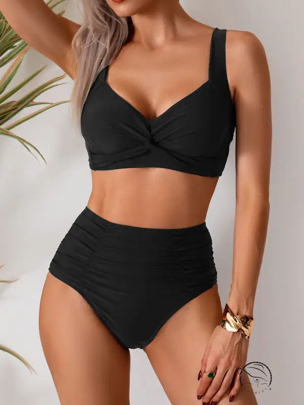 Black hot high waist split swimsuit bikini
