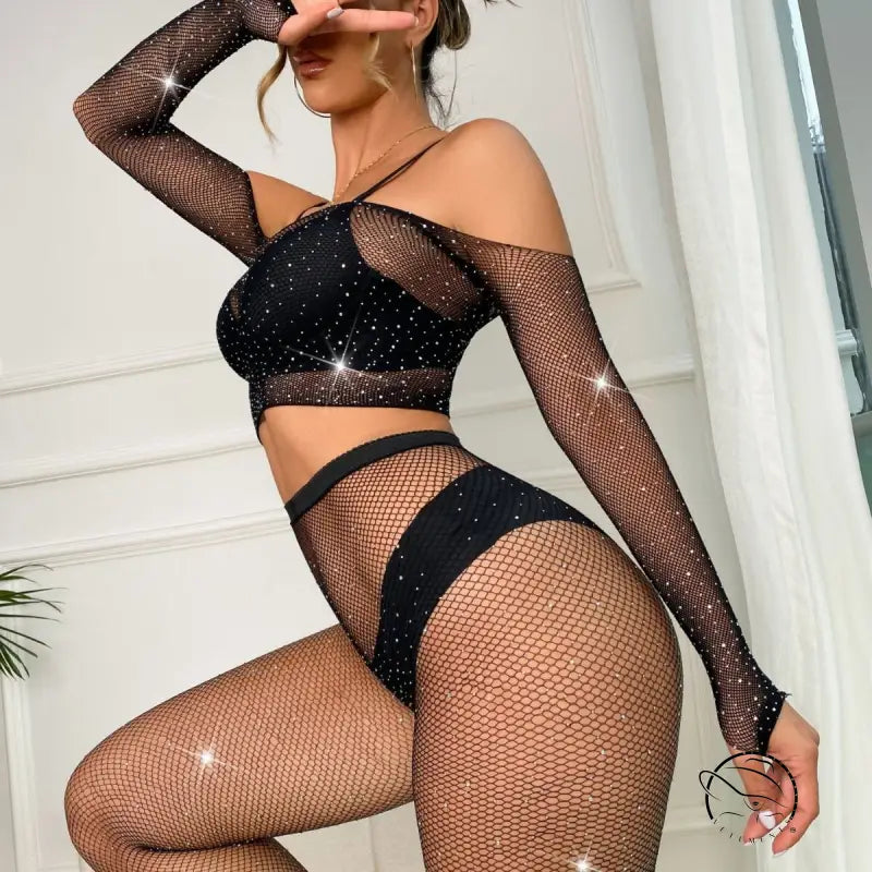 Chest Wrapped Rhinestone Lingerie Drill Starry Split Set