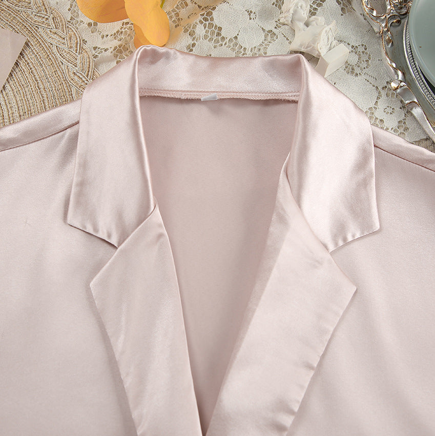 Light pink satin collared top from Winter Skin-Friendly Pajamas Set for stylish sleepwear
