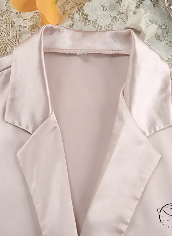 Light pink satin collared top from Langry winter pajamas set