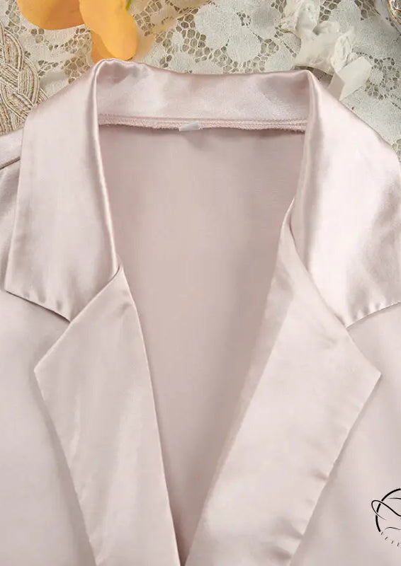 Light pink satin collared top from Langry winter pajamas set