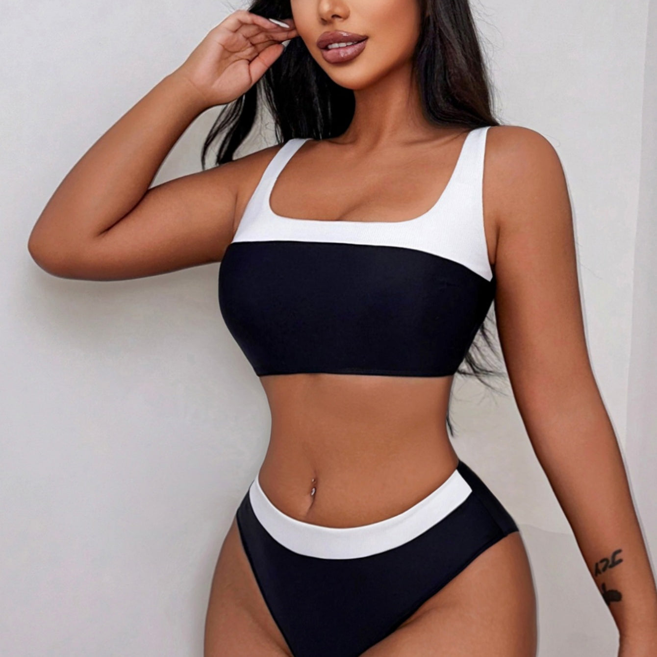 Black White Color Matching Swimsuit Bikini
