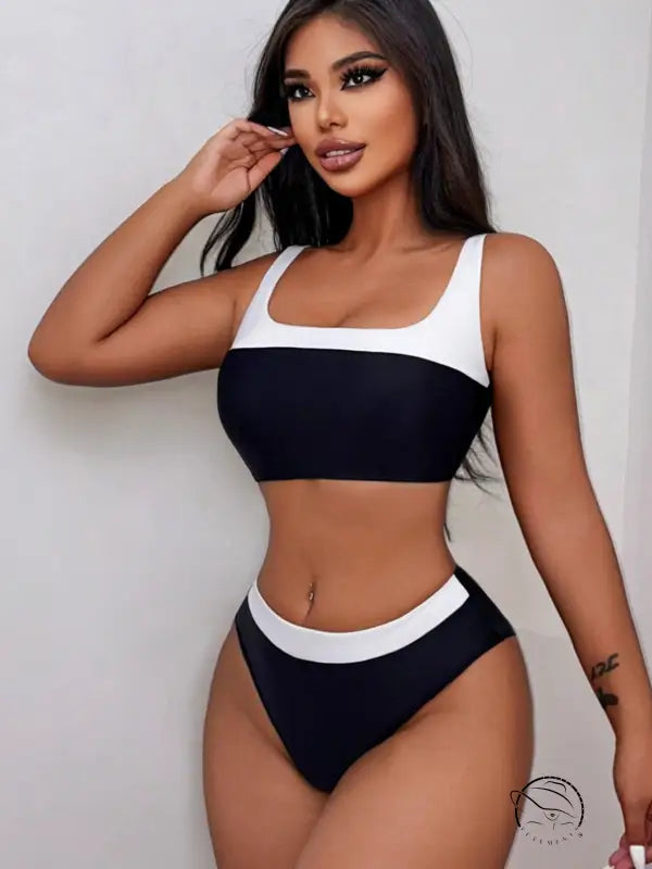Black White Color Matching Swimsuit Bikini