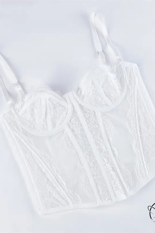 White lace langry bra top with sheer floral embroidery fashion