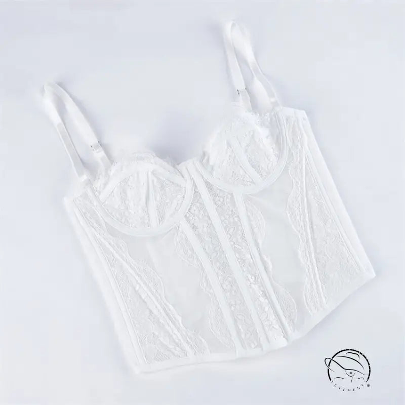 White lace langry bra top with sheer floral embroidery fashion
