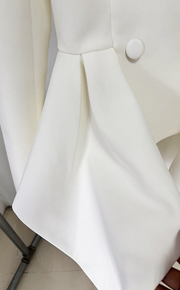 Langry fashion white double-breasted blazer in slim top jacket set