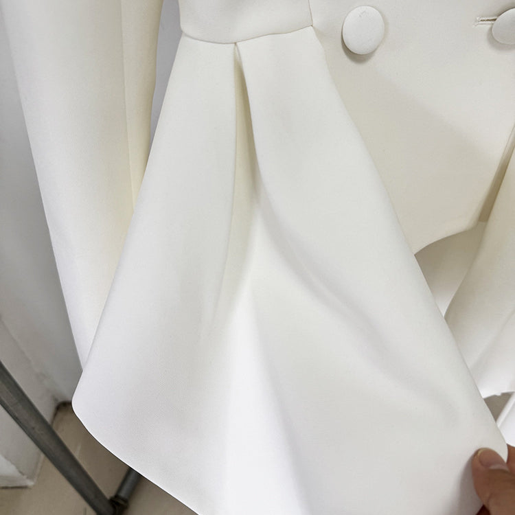 Langry fashion white double-breasted blazer in slim top jacket set