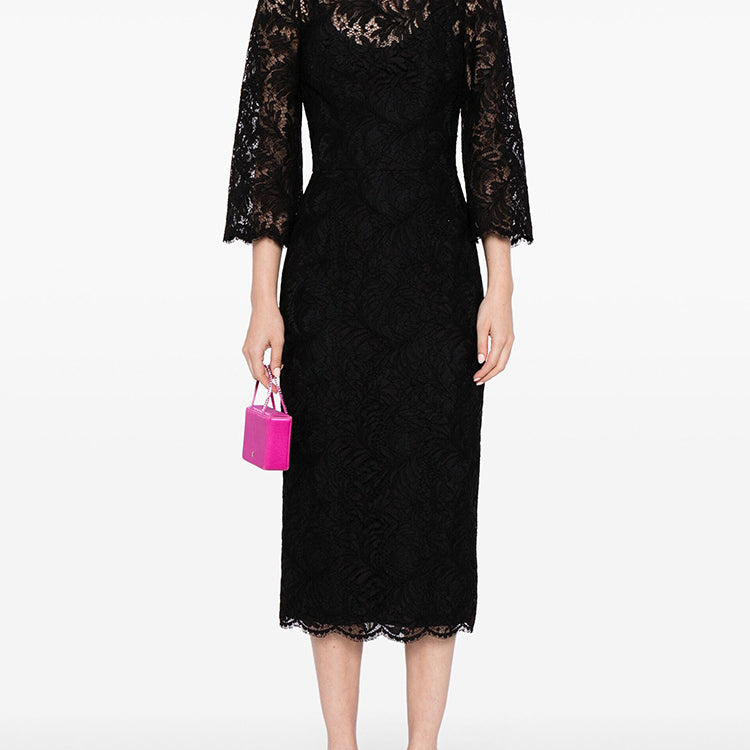 Elegant Slim Lace Dress featuring a Black Lace Midi Dress for sophisticated fashion style