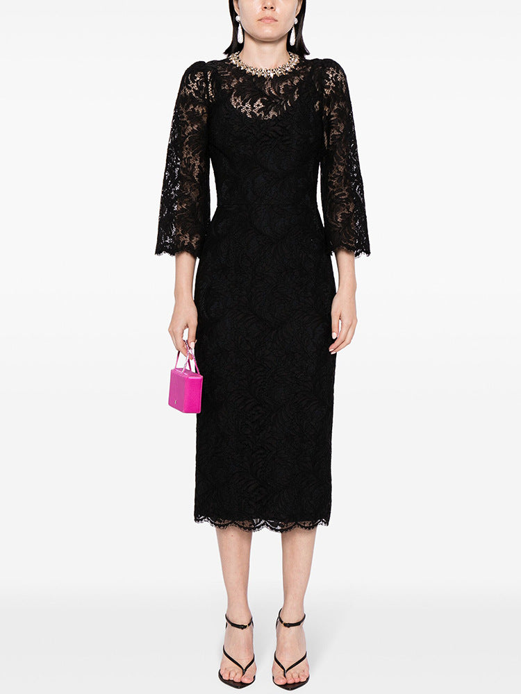 Elegant Slim Lace Dress featuring a Black Lace Midi Dress for sophisticated fashion style
