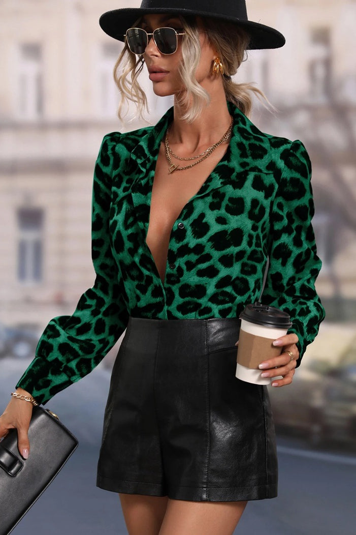 Casual langry fashion leopard print top with ruffled sleeves