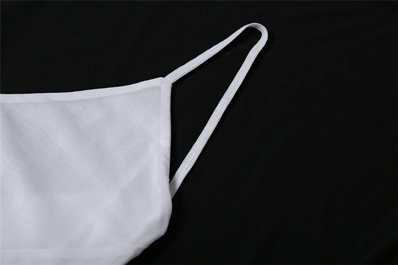 White fabric sling dress with thin straps, stylish summer women’s fashion ملابس