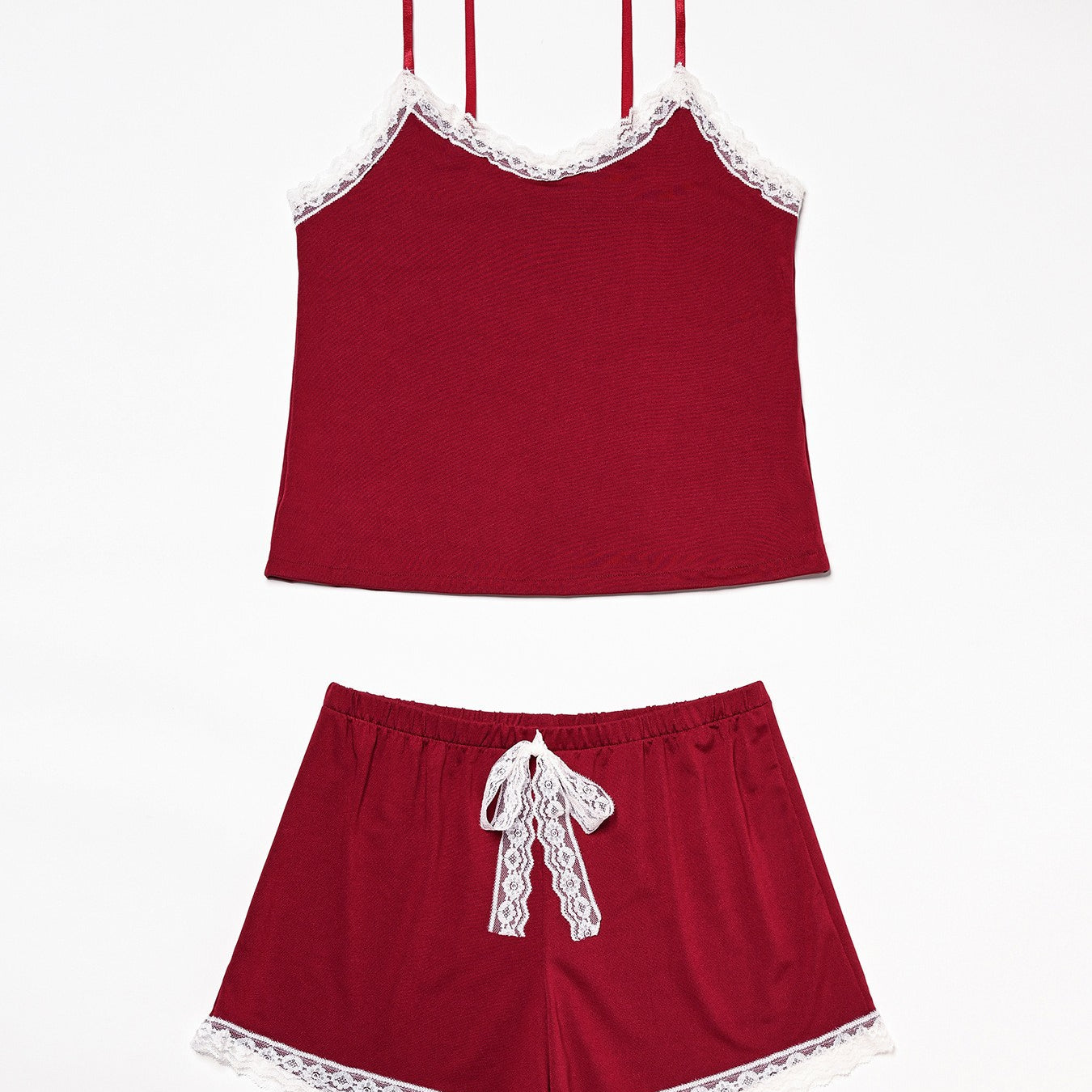 Burgundy Langry Pajama Set with Lace Trim from Comfy Suspenders Fashion Collection