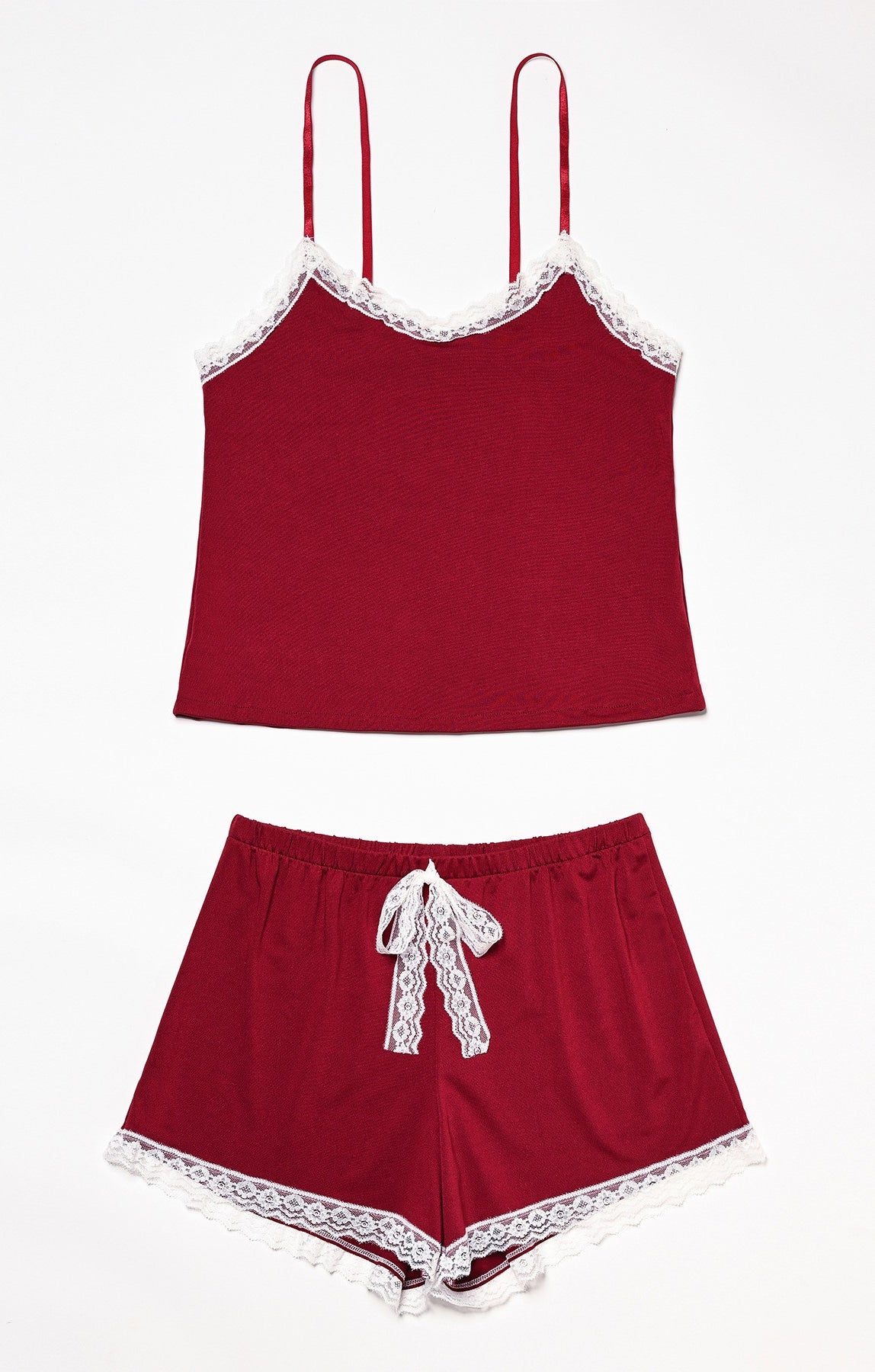 Burgundy Langry Pajama Set with Lace Trim from Comfy Suspenders Fashion Collection