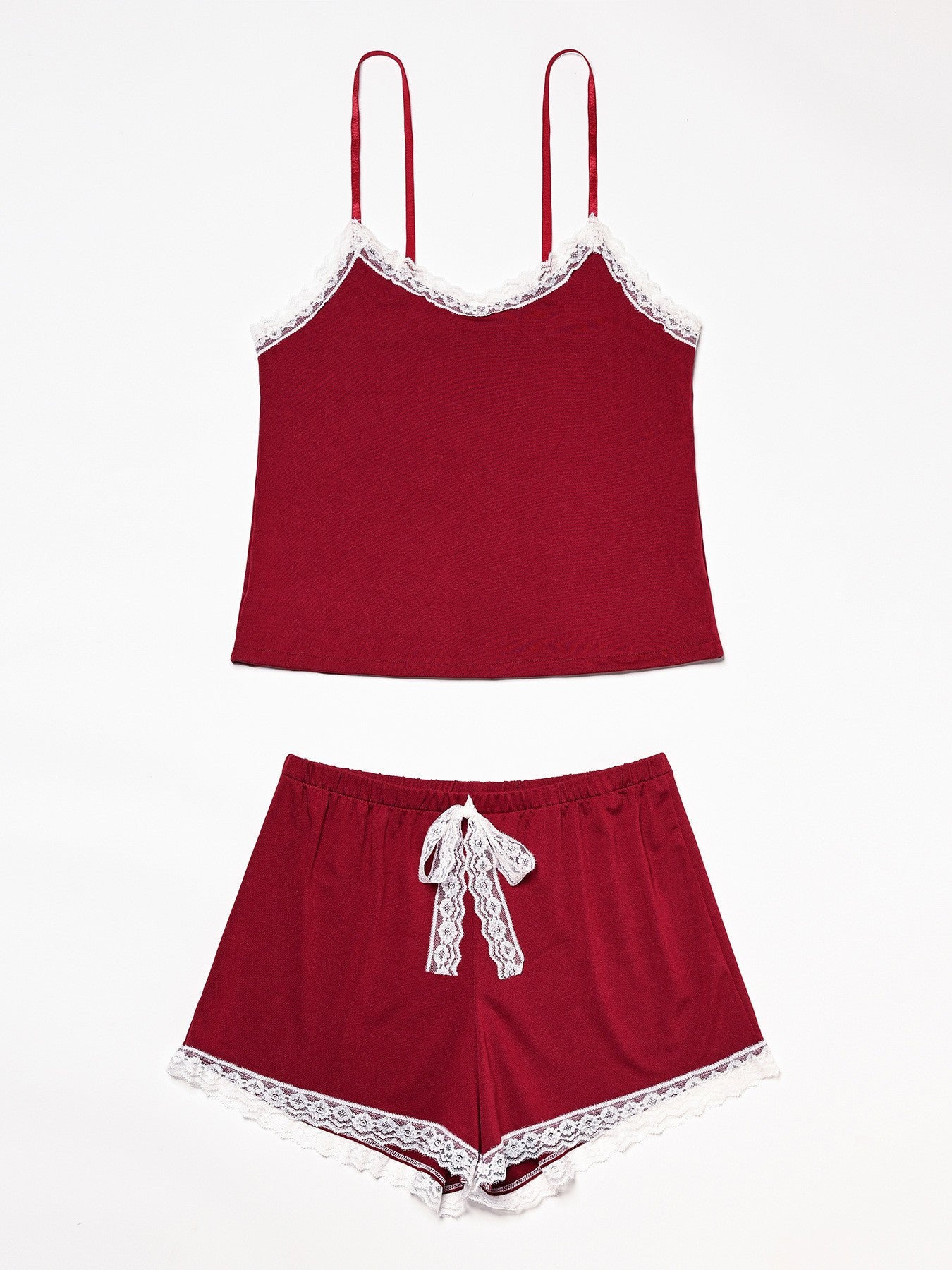Burgundy Langry Pajama Set with Lace Trim from Comfy Suspenders Fashion Collection