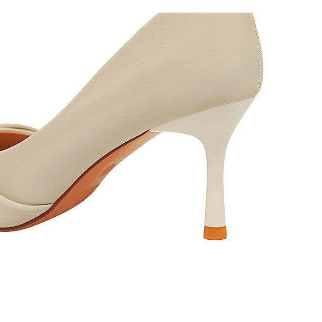 Langry fashion beige patent leather stiletto heel with orange tip